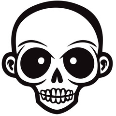 Cute vector monster. Black cartoon skull. Halloween skeleton