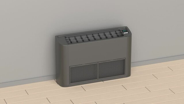Black floor mounted air conditioner cooling the room