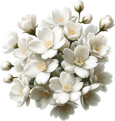 Pristine White Jasmine Flowers Cluster isolated on solid white background