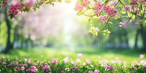The spring background is blurred, festive spring wallpaper with flowers. - obrazy, fototapety, plakaty