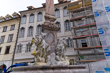 Famous fountain of the three Carniolan Rivers made by Francesco Robba at the old town City of...