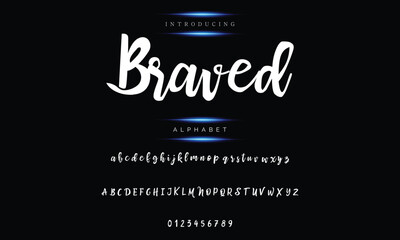 An elegant brush was used to paint an alphabet, typeface, and capital letters in uppercase.