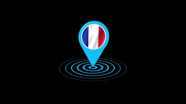France flag icon gps location tracking animation in black background