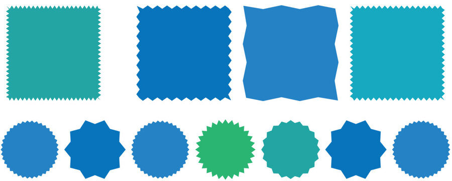 Zig zag edge rectangle shape collection. Jagged rectangular elements set. Black graphic design elements for decoration, banner, poster, template, sticker, badge. Vector