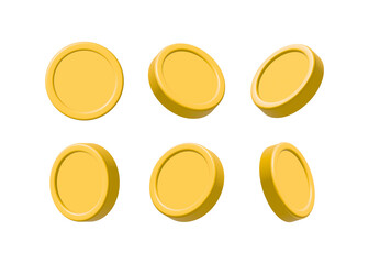 3d empty gold coins icons set isolated on white background. Currency exchange, business financial investment. Rendering cartoon illustration.