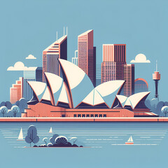 A flat vector skyline illustration of Sydney, Australia. Beautiful aerial view of the the city, modern architecture, clean environment. 