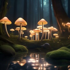 A mystical forest with glowing mushrooms and ethereal lights, creating a sense of magic and enchantment1