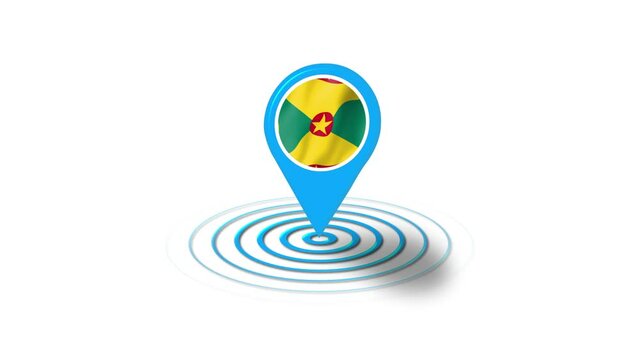 Grenada flag icon 3d GPS location tracking animation in white background