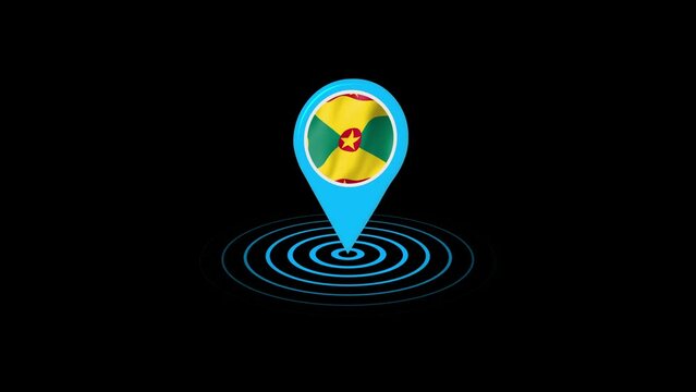 Grenada flag icon gps location tracking animation in black background
