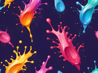Colorful falling splashes with liquid drops on colorful background