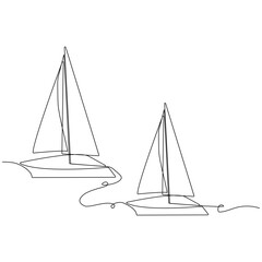 Sailboat, boat, ship, sea wave. Manual drawing of one continuous line.