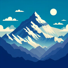 A flat vector illustration of the Mount Everest in Nepal. This mountain is the tallest mountain in the World. Very famous and beautiful mountain landscape design.