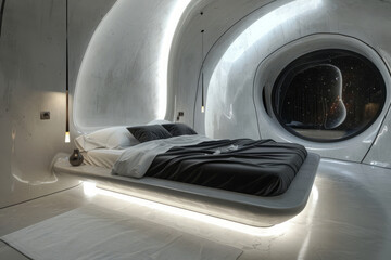 Sci-fi themed bedroom with smart home features