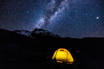 Camping under the Milky Way at Barranco Camp, Mt. Kilimanjaro - obrazy, fototapety, plakaty