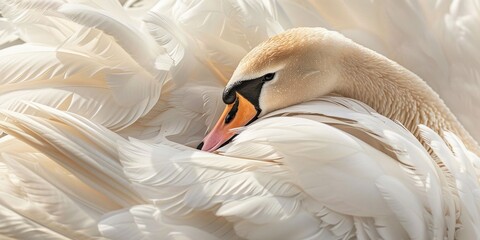 The elegance of a swan neck and the softness of its feathers captured in a close-up , concept of Graceful curves
