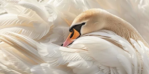 Selbstklebende Fototapeten The elegance of a swan neck and the softness of its feathers captured in a close-up , concept of Graceful curves © koldunova