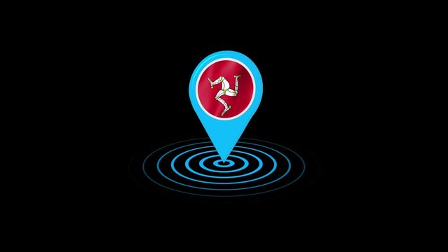 Isle of Man flag icon gps location tracking animation in black background