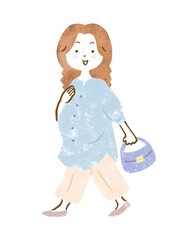 キレイめなファッションのおしゃれな妊婦さんの手描きイラスト