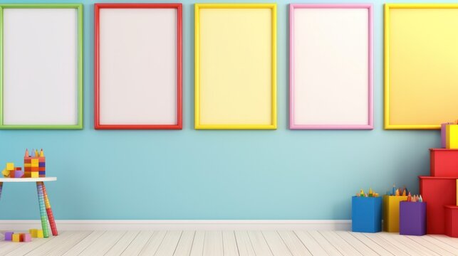 mockup frame Kindergarten or playroom, simulation idea display and display, photocopy area