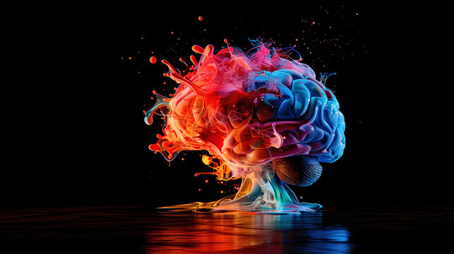 Dynamic Human Brain with Colorful Liquid Splash Effect