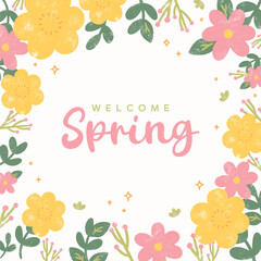 Welcome spring banner doodle vector illustration