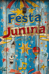 A Brazilian Festa Junina Party or Arraial wooden painted sign isolated 