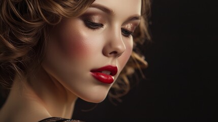 Fototapeta premium A glamorous beauty portrait highlighting the artistry of makeup and hairstyling