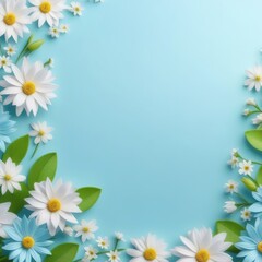 Fototapeta premium Banner spring flowers with free space, pastel colors blue, green, white, copy space