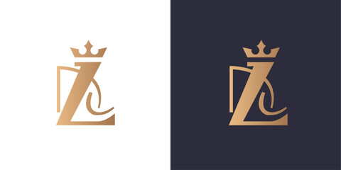 Letter D, L and C logo monogram with crown, minimal style identity initial logo mark. Golden gradient vector emblem logotype for business cards initials. Logo for singer and artists - obrazy, fototapety, plakaty