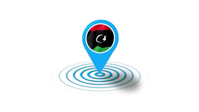 Libya flag icon 3d GPS location tracking animation in white background