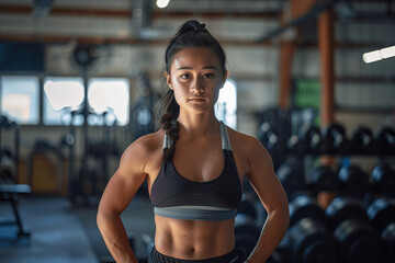 Fototapeta na wymiar Confident Female Athlete in Gym