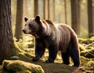 brown bear in the woods, a big brown bear in the forest