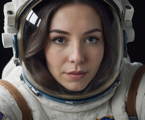 Portrait of an astronaut, a girl in a spacesuit, close-up.