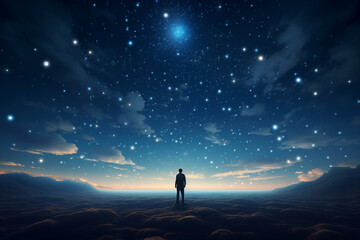 Man gazing up at stars at star-studded night sky. Generative AI