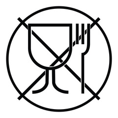 Not suitable for food icon. No food grade symbol. Food unsafe sign, black isolated vector illustration