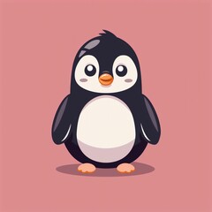 Fototapeta premium Cute penguin flat logo illustration, cartoon penguin icon.