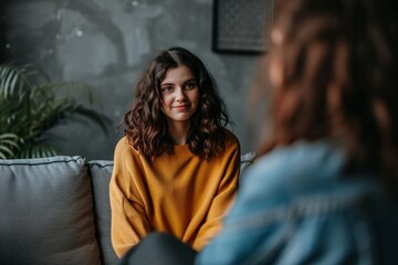 Teenager having conversation with psychologist psychiatrist psychological treatment talking advice problem solving child consultation young person therapy anxiety depression care health assistance