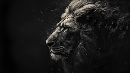 Artistic Lion Silhouette on Black Background, Majestic Animal Illustration Perfect for Wildlife Concepts and Graphic Design Projects, Generative AI

