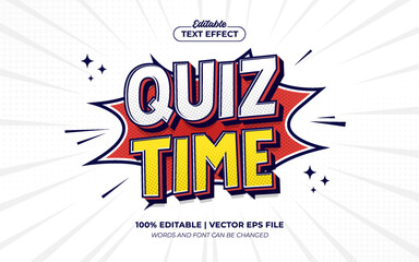 Quiz Time 3d Cartoon Pop Art Editable Text Effect Template Style Vector