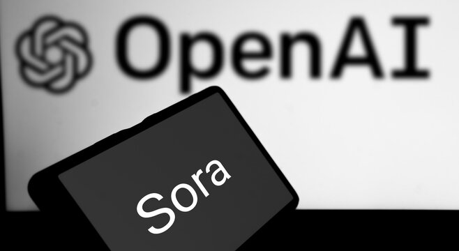 Dhaka, Bangladesh- 17 February 2024: OpenAI Sora AI logo displayed on smartphone.