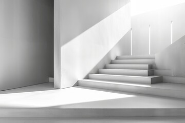 A pristine staircase leading to a bright and ethereal world, where symmetry and elegance meet in a monochromatic embrace