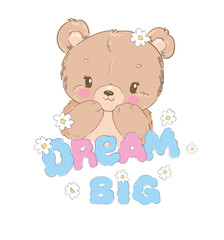 Hand Drawn Cute Teddy Bear Print design Vector