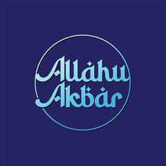 Allahu Akbar elegant typography design with Arabic style calligraphy design. Allah logo on blue color background. God name logo for celebrating Ramadan Kareem. Greeting card, banner, poster.