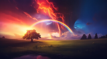 Rainbow background, beautiful scenery - obrazy, fototapety, plakaty