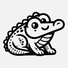 Cartoon crocodile in black and white, smiling, side view. Lie art, Vector file.
