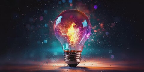A glowing light bulb shines brightly against a dark backdrop, surrounded by an array of vibrant colors.