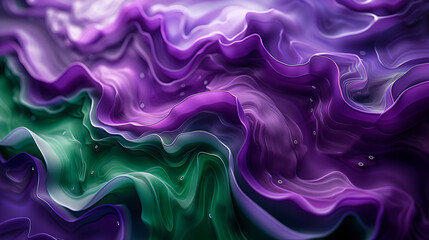Obraz premium abstract visualization merges soothing greens with serene purples in a way that reflects tranquility and balance. symbolizing the peaceful coexistence of different elements.