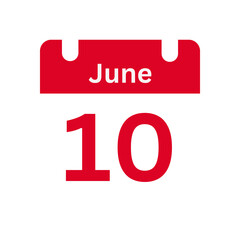June 10 Calendar Day or Calendar Date for Deadlines / Appointment On a clear transparent background