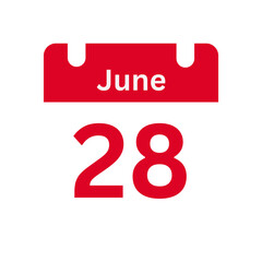 Fototapeta premium June 28 Calendar Day or Calendar Date for Deadlines / Appointment On a clear transparent background