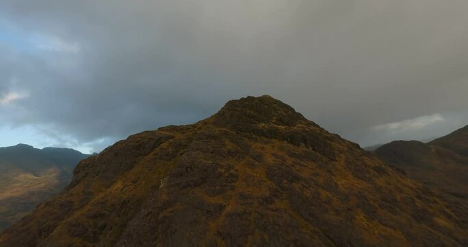 Aerial shot of the Cuillin ridge and mountains from Sgurr na Stri, Isle of Skye, Scotland.

